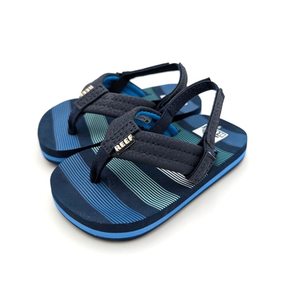 Reef Little Ahi Flip Flops Sandals Kids' Deep Sea Stripes Size US5 EU21